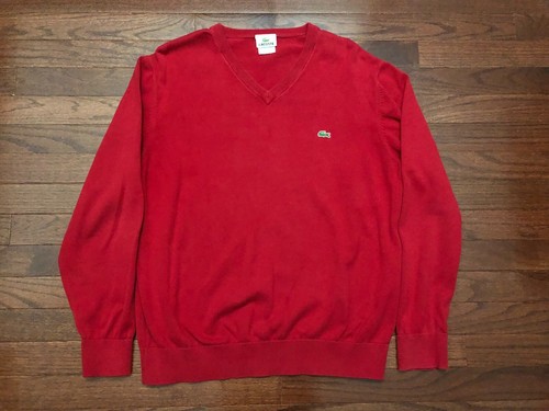 LACOSTE V-NECK SWEATER MENS 6 LARGE RED 
