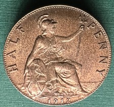 1912 George V Halfpenny Light Tone With Lustre Traces