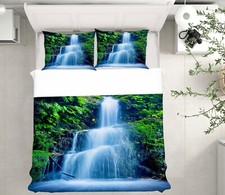 Copripiumino trapuntato federe letto 3D paesaggio cascata KER896 matrimoniale luna
