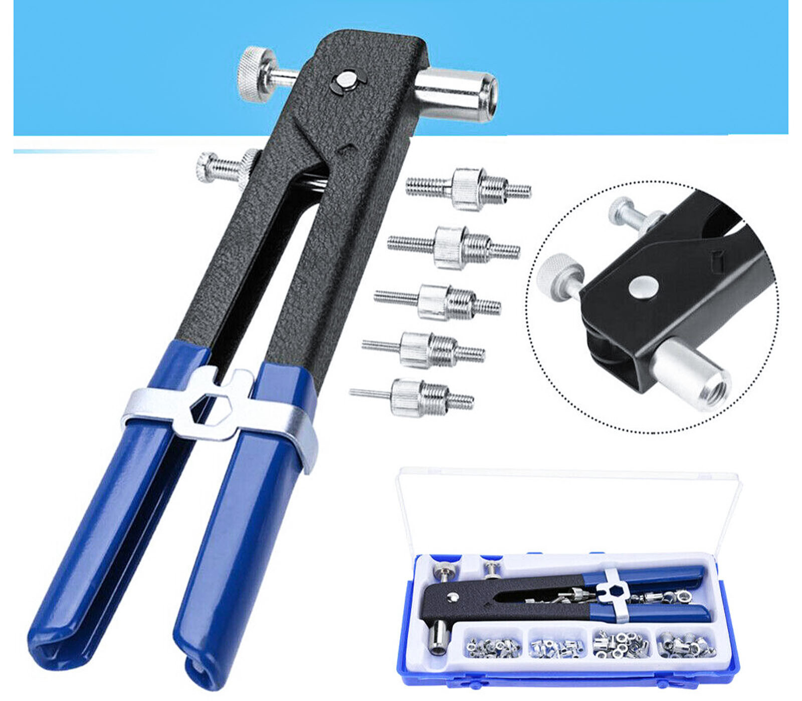 KIT 86 PZ RIVETTATRICE PER INSERTI RIVETTI FILETTATI FILETTI M3 M4 M5 M6 M8