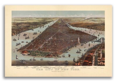 1892 New York City, New York Vintage Old Panoramic NY City Map - 20x30