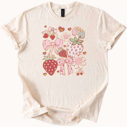 Strawberry Bows Hearts Tee Cute Y2K Shirt