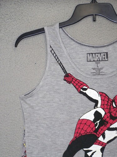 Spiderman Tank Top Womens Large 12 14 Gray Graphic Marvel Sheer Back Ladies - Picture 13 of 19