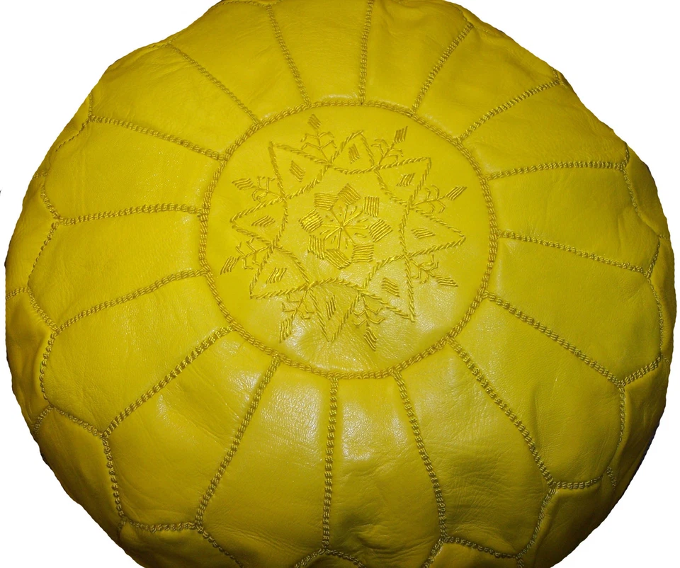  Pouf Moroccan Hassock Pooff Leather Genuine Ottoman Pouff Footstool LG Yellow - Image 3 of 4