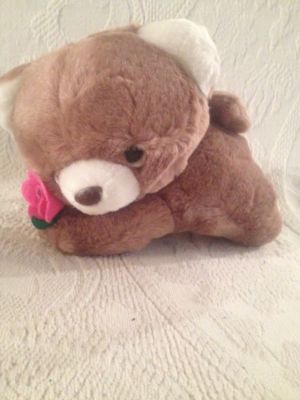 Russ Brandy Teddy Bear Holding Pink Flower 8'' Long MINT W/ Tag Plush Stuffed