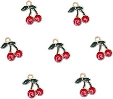 100x Enamel Red Cherry Charms Pendants for Bracelet Jewelry Making Accessories