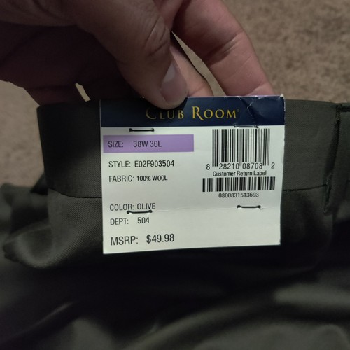 Wool Slacks Dress Pants Khaki Mens 38 Club Room Pants Light Weight Brand New NWT - Picture 4 of 7