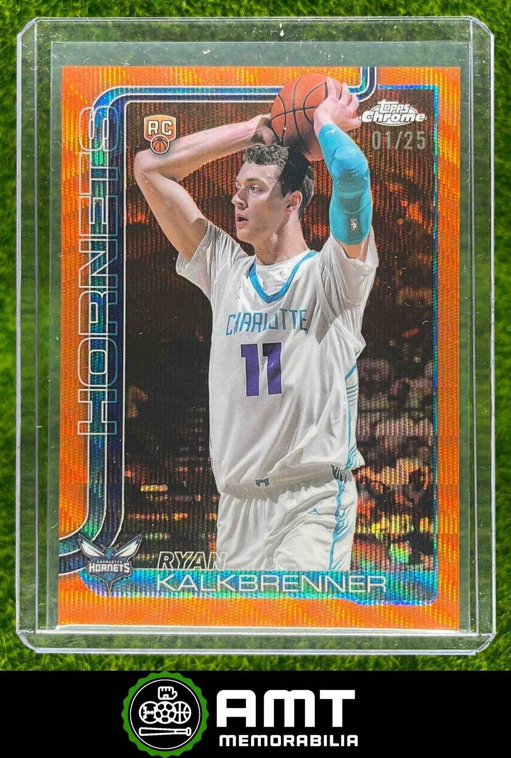 Ryan Kalkbrenner RC 2025-26 Topps Chrome 1/25 Orange Wave Charlotte Hornets #284