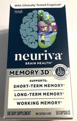 Neuriva Memory 3D Brain Health Short & Long-Term Memory 50 Capsules Exp 10/2027