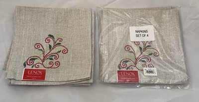 Lenox French Perle Tree Christmas Embroidered Napkin Set 8