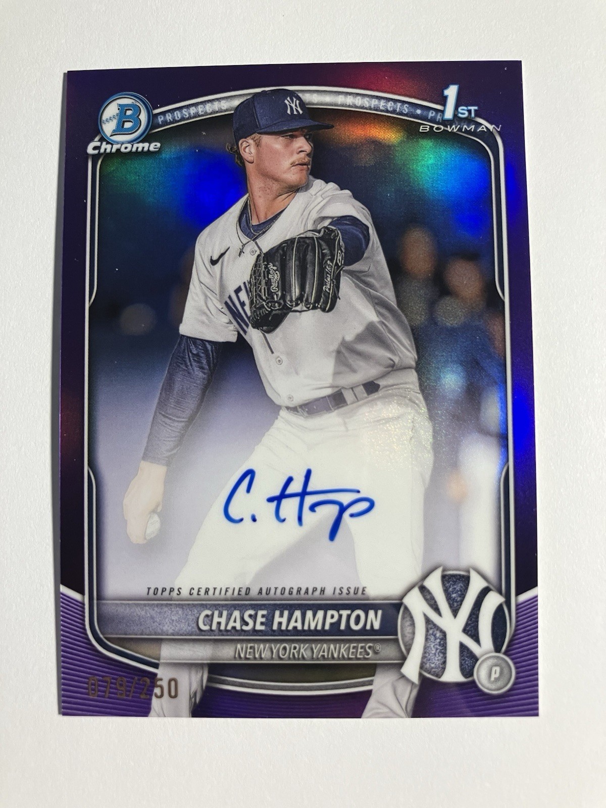 Chase Hampton 2025 Bowman Chrome 1st Purple Refractor Auto /250 #CPA-CHA Yankees