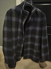 695 Men's Theory Clarence Regular Fit Plaid Coat. Size- Medium. Color-Grey Blue