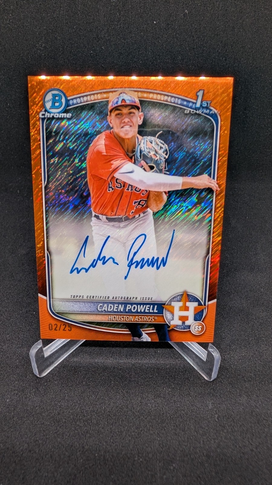 2025 Bowman Chrome Caden Powell 1st Orange Shimmer Refractor Auto /25
