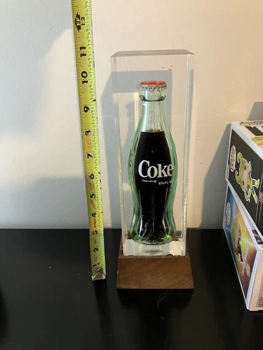 Vintage Unopened Bottle of Coca-Cola Encased in Lucite Acrylic Paperweight Decor