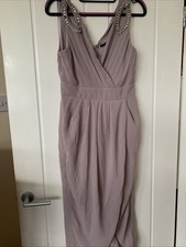 Womens TFNC London Taupe Wrap Midi Embellished Midi Dress Size 10 Excellent Cond