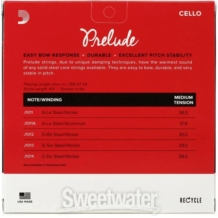D'Addario J1010 Prelude Cello String Set - 4/4 Size Medium - Image 2 of 3