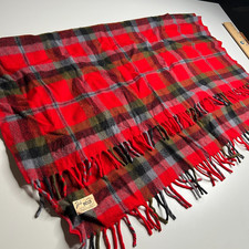 Faribo Vintage Wool Blanket Red Plaid Tartan Fringe Made in USA