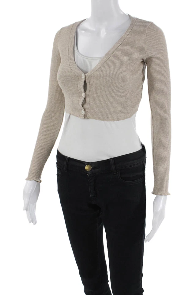 Bershka 女式针织短开衫衬衫上衣棕色 XS 码 — 第 2/4 张图片