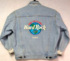 Vintage 90s Hard Rock Cafe Denim Jean Jacket Paris Save The Planet Size Small