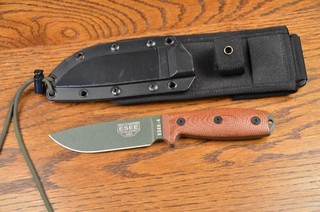 ESEE Model 4 POD Fixed Blade Knife Green Powder Blade Brown Rounded Handle