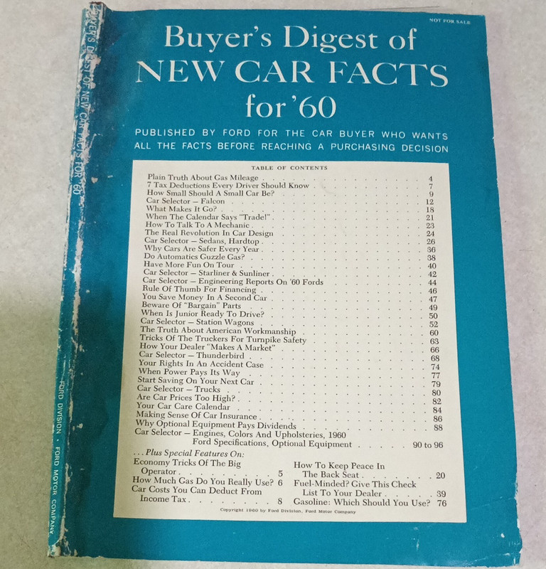 Buyer's Digest of New Car Facts 1960 Illustrated Ford Cars Magazine/Booklet