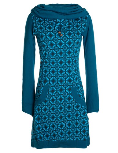 Vishes Langarm Schalkragen Kleid Retro Druck 70er 80er Mosaik Design Baumwolle - Bild 15 von 18