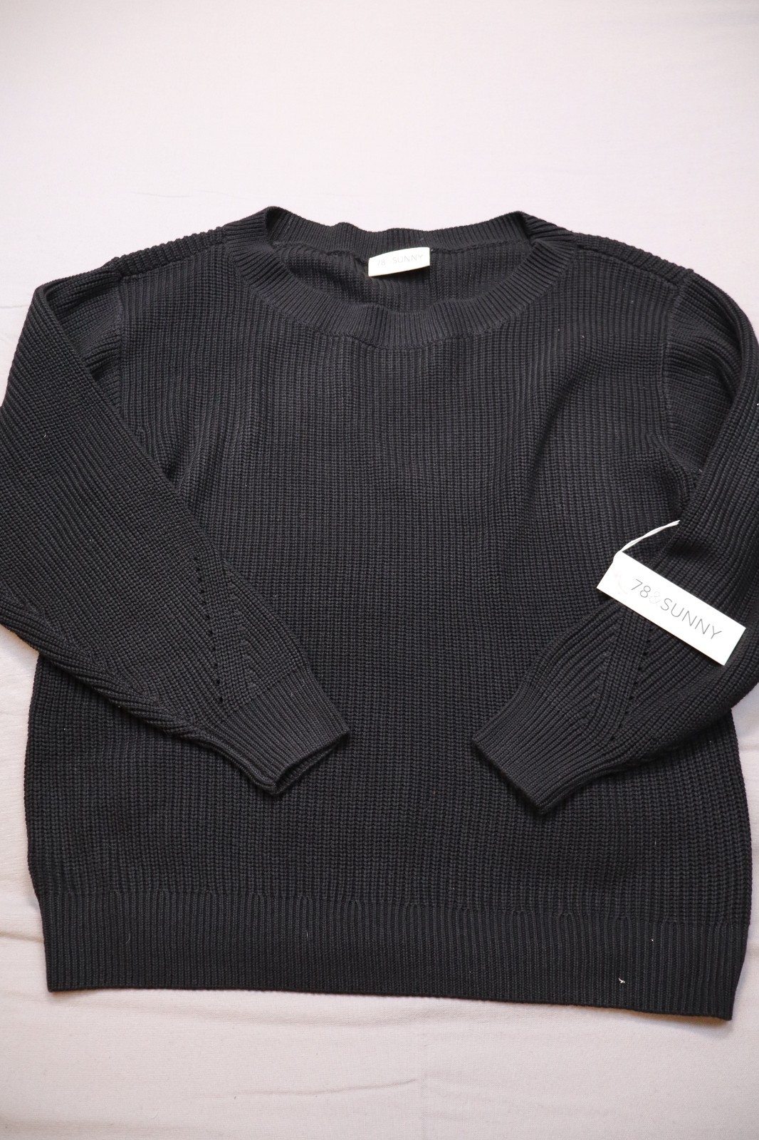 NEW 78 & Sunny Women's Black Ribbed Knit Long Sleeve Pullover Sweater Size L
