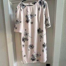 Chaps Pink Black Floral Short Sleeve Sheath Knee Length Dress, Size 12