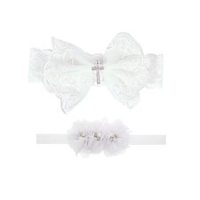 2 Pack Baptism White Newborn Bowknot Headbands Baby Christening Hair Bows Hea...