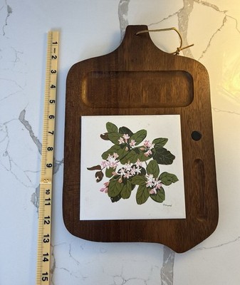 P. Howard Botanical Floral Ceramic Tile Art Wood Board 13x9 Vintage Wall Hanging