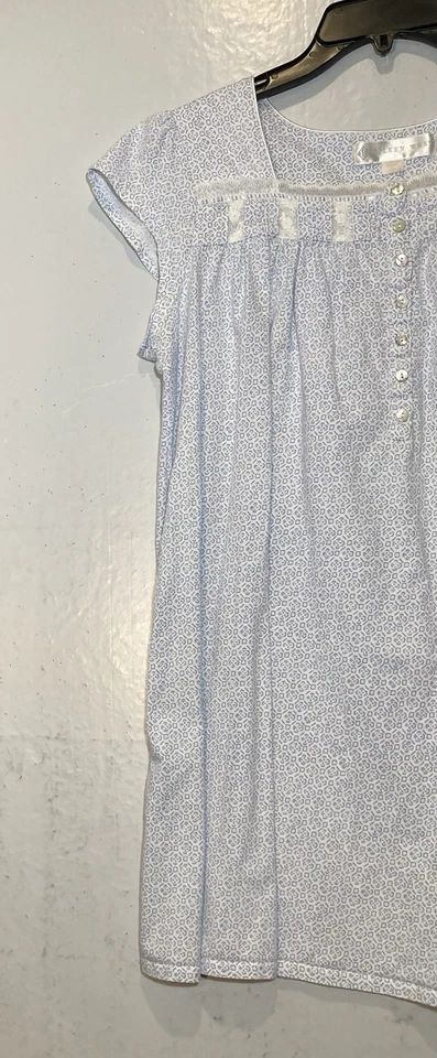 Eileen West Blue White Printed Cotton Knit Nightgown Size M Lightweight Short - Image 4 of 4