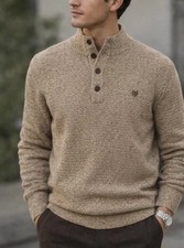 Ralph Lauren Chaps Marled Cotton Relax Fit Mock Neck Sweater Elbow Patches VTG L