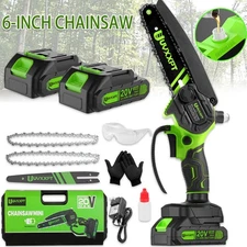 6" Electric Mini Chainsaw Handheld Cordless Wood Cutter Saw +2 Battery & 2Chain