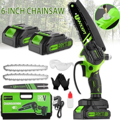 6'' Electric Mini Chainsaw Handheld Cordless Wood Cutter Saw +2 Battery & 2Chain