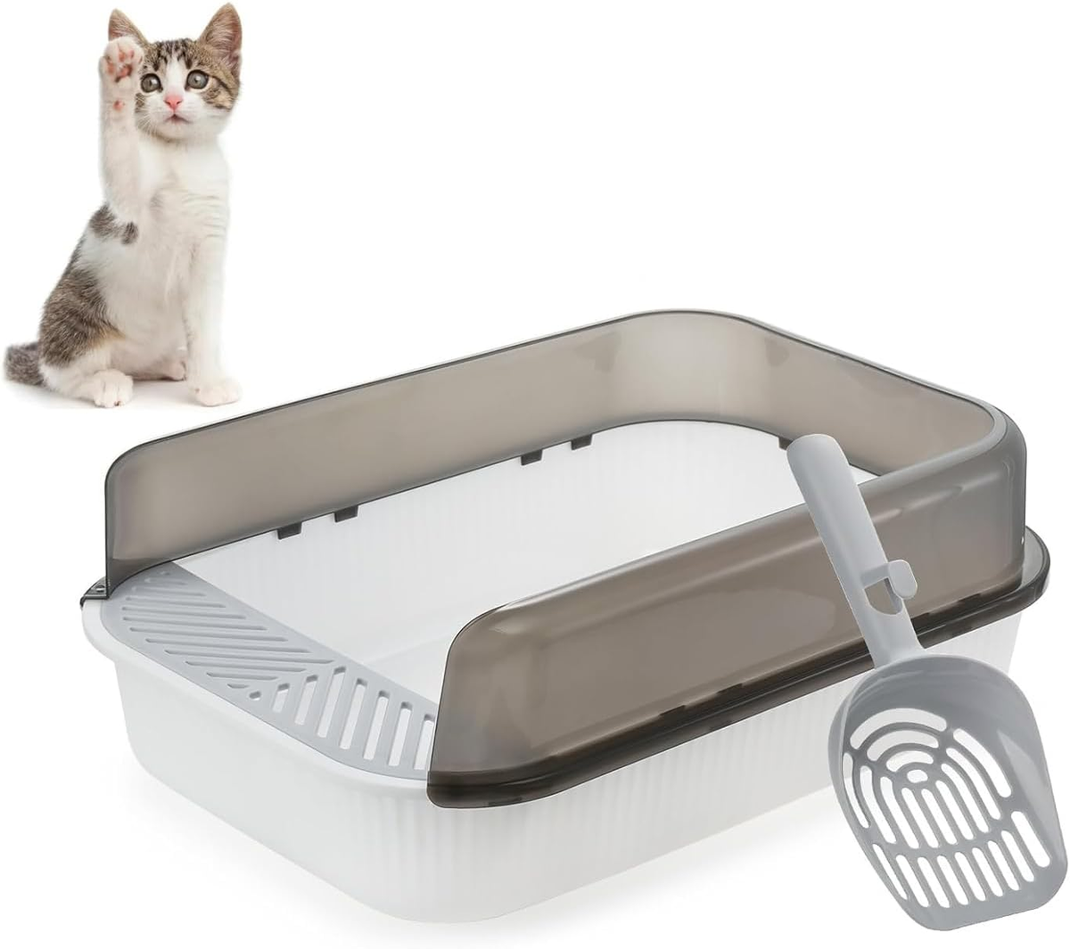 Cat Litter Box, Anti-Splashing Large Cat Litter Pan, Semi-Closed