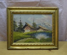 VECCHIO QUADRETTO DIPINTO SU LEGNO - PAESAGGIO MONTANO [SA-CS]