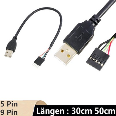 USB Kabel Adapter 5Pin Header Buchse auf USB 2.0 A Buchse PC Mainboard 30cm 50cm
