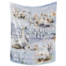 Goose Lovers Flannel Blanket Throw, Watercolor Goose Design, Funny Farmer Gif...