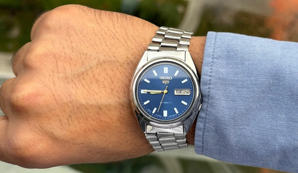 复古精工 5 自动 || 蓝色表盘 || 男式复古手表 || — 第 4/4 张图片