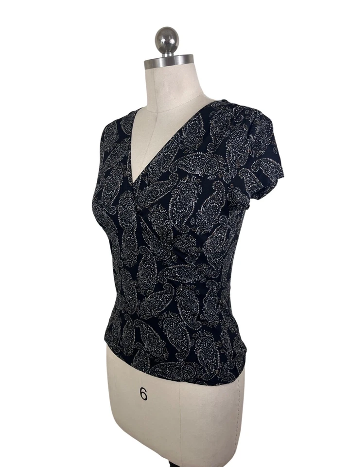 Blusa Geoffrey Beene Y2K Feminina Pequena Preta Paisley Whimsigoth Grunge Boho Artística - Imagem 3 de 4