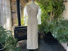 Vintage Ivory Over Tan Lace Wedding Bridal Formal Dress