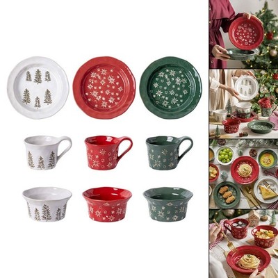 1PC Weihnachten Geschirr Runde Keramik für Esszimmer Indoor Dinner-Party