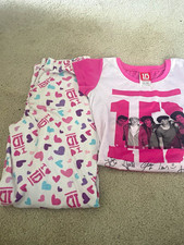 One Direction Girls M 2-Piece Fleece Pajama Set Heart Pants Short Sleeve Top