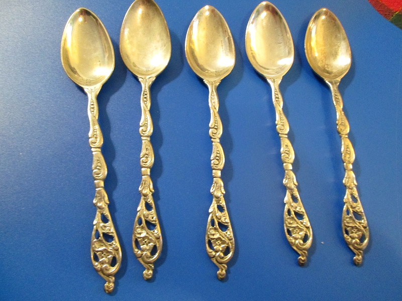 FIVE Antique German Spoons 800 SILVER 69 G. (crown/crescent c. 1900) SILVER $166