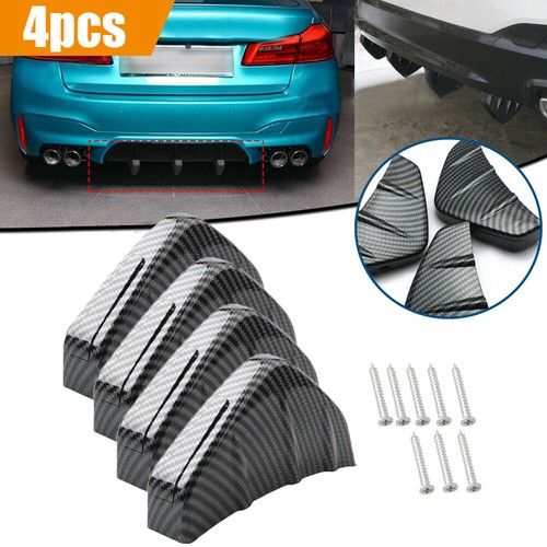 4x Car Carbon Fiber Rear Bumper Lip Diffuser Shark Fins Splitter Car Accessories - Picture 3 of 11