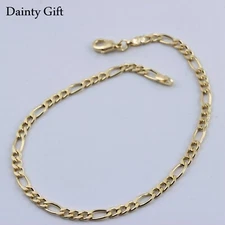 Lady 18K Gold filled 4mm Figaro Link Chain Anklet Foot Bracelet 9.5" Non Fade