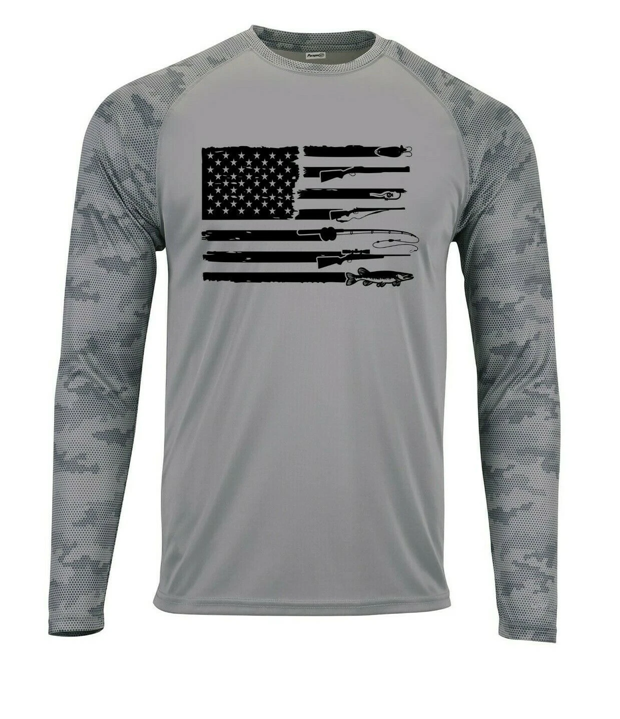 Fishing Hunting Flag Camo Camouflage Long Sleeve UPF 50 T-Shirt UV Protection