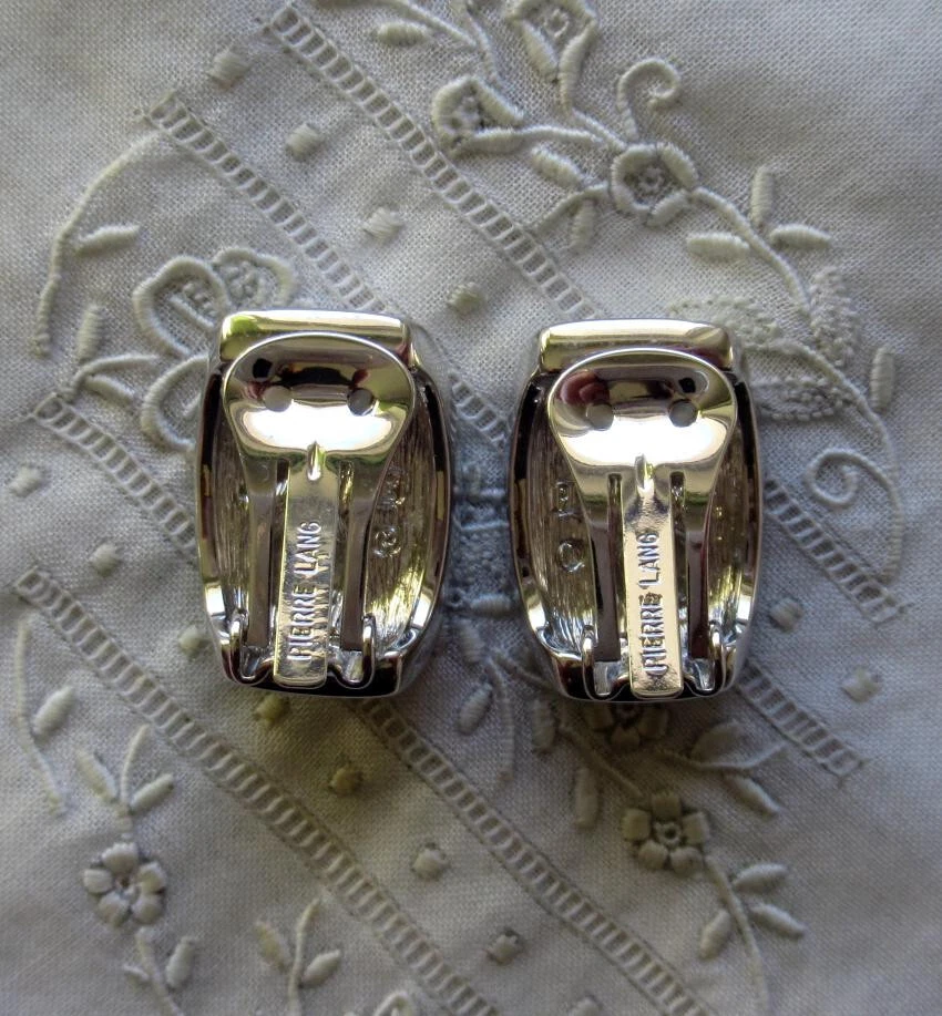 SILBERNE CREOLEN - OHRCLIPS - EMAILLIERT - TÜRKIS/GRÜN - WIE NEU - PIERRE LANG - Bild 4 von 4