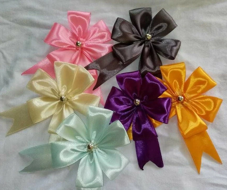 50Pcs Satin Ribbon Flowers SHINY WEDDING CRAF T COSTUME DECORATION HAIR BANDS