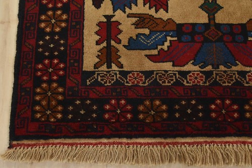 Baloch Rug 2’9” x 4’11” Beige Wool Vintage Tribal Hand-Knotted Oriental Carpet - Picture 7 of 10